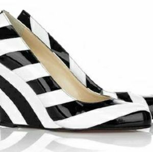 Christian Louboutin black and white striped wedges